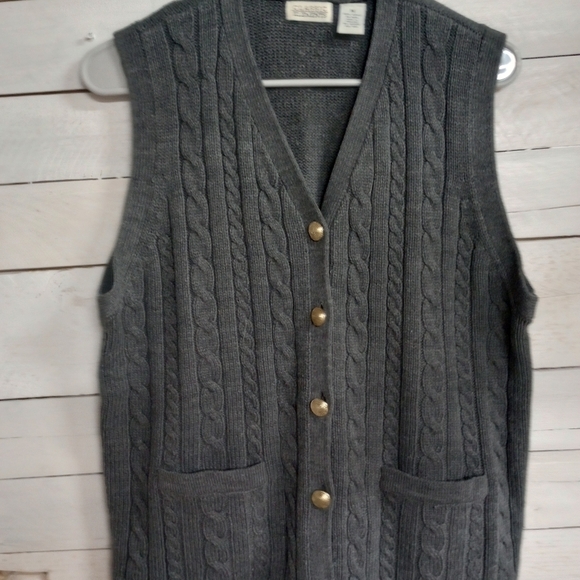 Vintage Classic Elements Gray Cable-Knit Chunky Sweater Vest Grannycore Medium - Picture 4 of 9
